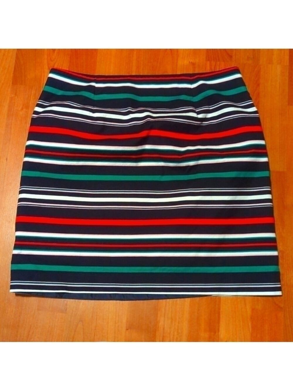 Talbots Petite Striped Skirt Navy Blue Pink Green Size 14 - Picture 2 of 9